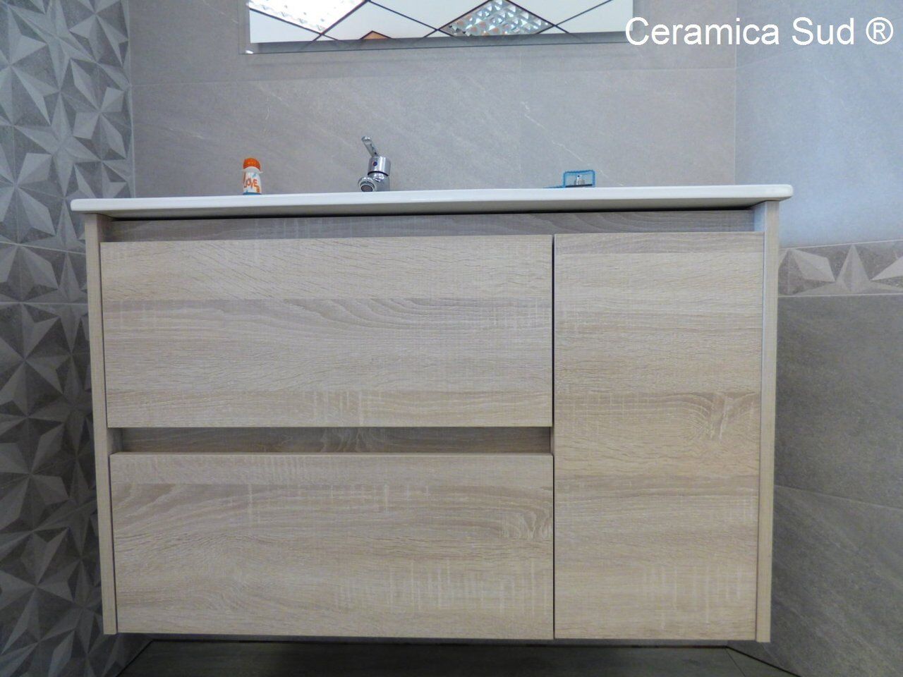 Mobile bagno con vani a giorno design 85 cm. effetto legno chiaro -  Ceramica Sud