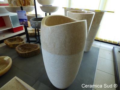Lavabo a colonna sferico marmo pietra/crema d 45 x h 90 cm - immagine 2
