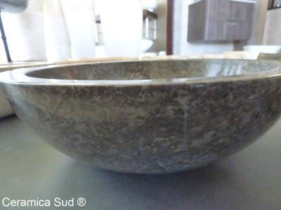 Lavabo bagno in marmo tondo Levigato Grigio lucido antracite Ø 45 x h. 15 cm. - immagine 3