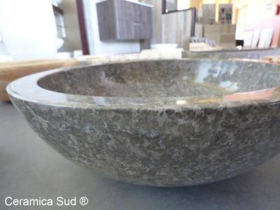 Lavabo bagno in marmo tondo Levigato Grigio lucido antracite Ø 45 x h. 15 cm. - immagine 4