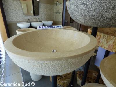 Lavabo Picchiarello in pietra / marmo rotondo scolpito Beige 45 x h. 15 cm. - immagine 3