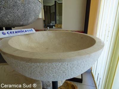 Lavabo Picchiarello in pietra / marmo rotondo scolpito Beige 45 x h. 15 cm. - immagine 8