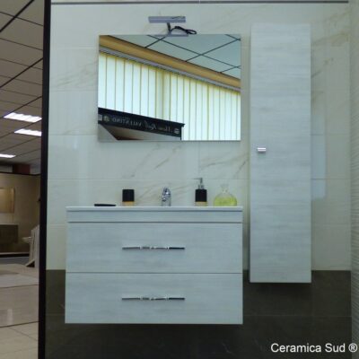 Mobile bagno sospeso moderno Corals da 60 cm. effetto legno rovere sbiancato con colonna