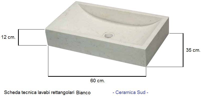 Rechthoekige witte wastafel 35 x 60 12 cm. - Zuid-keramiek