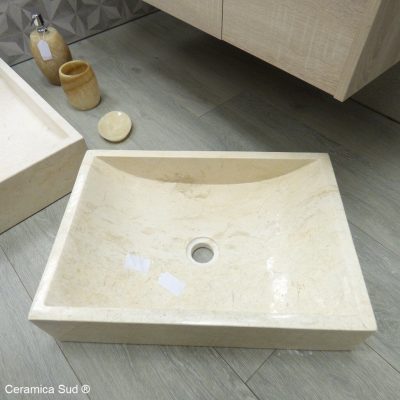 Lavabo in vero marmo beige da appoggio rettangolare 35 x 50 x H12