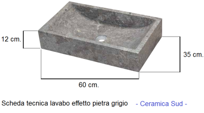 Lavabo grigio marmo pietra da appoggio rettangolare 35 x 60 x 12 cm. - immagine 3