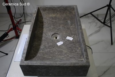 Lavabo in vera pietra / marmo indonesiano grigio 35 x 60 x h. 12 cm. - immagine 4