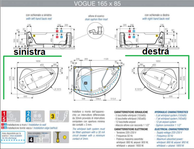 NOVELLINI Vasca angolare VOGUE ASIMMETRICA senza idro 165 x 85 x 55 cm. - immagine 3