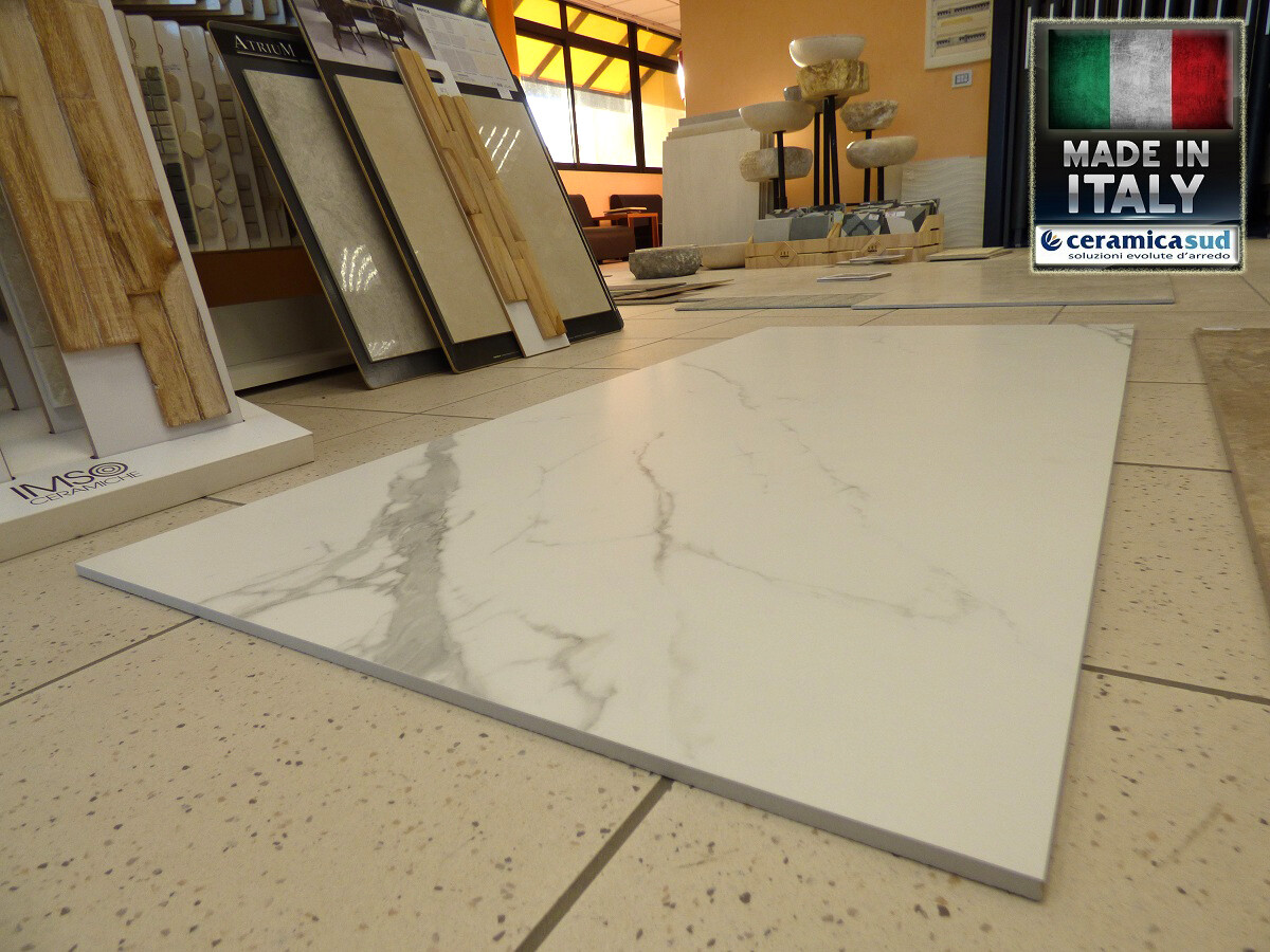 Pavimento lastra effetto marmo bianco venato 150 x 75 x 1 cm. - 1
