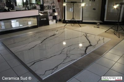 Pavimento Maxi lastra grande formato da interno effetto marmo bianco con venature nere 120 x 280 cm. - immagine 2