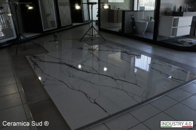 Pavimento Maxi lastra grande formato da interno effetto marmo bianco con venature nere 120 x 280 cm. - immagine 4