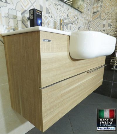 BERLONI Plana 100 cm modern suspended bathroom cabinet. Brujes oak - image 3