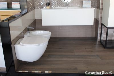 Modern suspended white bathroom cabinet with black aluminum column 120 cm. - BEST QUALITY - image 7