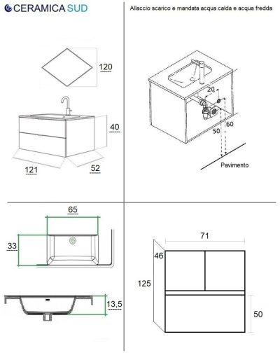 Modern suspended white bathroom cabinet with black aluminum column 120 cm. - BEST QUALITY - image 13