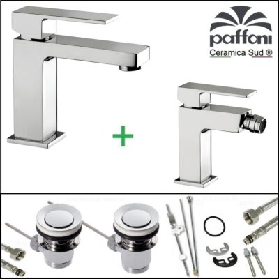 Set Miscelatori lavabo Paffoni Elle PRODUZIONE 2023 CON MINUTERIA e flessibili in Acciaio Inox