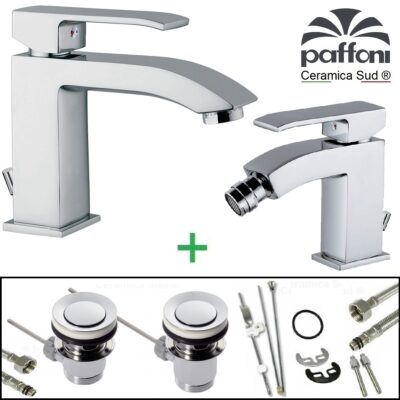 Set Miscelatori lavabo Paffoni Level PRODUZIONE 2023 CON MINUTERIA e flessibili in Acciaio Inox
