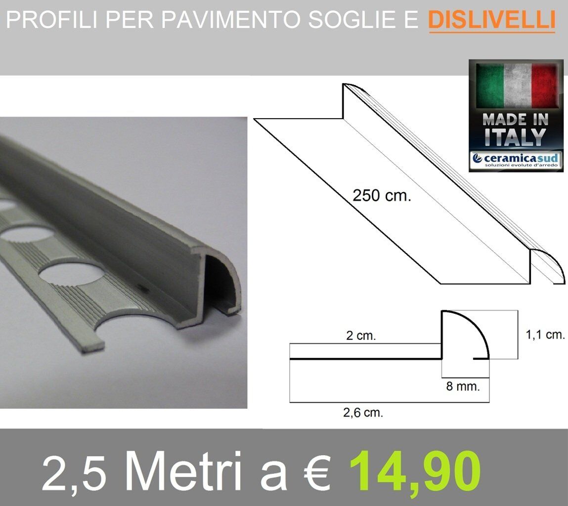Profili per pavimento in alluminio satinato per soglie porte e dislivelli  ANTIMACCHIA - Ceramica Sud