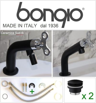 Svart handfat + bidékranar Tillverkad i Italien komplett med mattsvart avlopp
