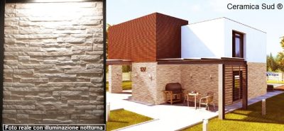 Rivestimento fatturabile per bonus facciate in rilievo 3D ignifugo e ingelivo tono beige 10 x 50 cm.