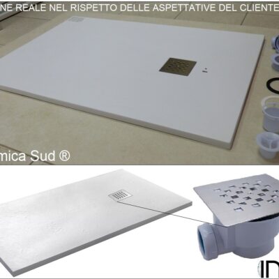 Piatto doccia effetto pietra basso extraslim 120 x 80 H2,5 taglio personalizzato con piletta acciaio