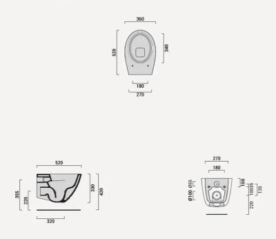 Groot Italiaans hangend sanitair 52 cm. Randloos Domus Falerii - Toilet + Bidet + Toiletdeksel + bevestigingsset - afbeelding 16