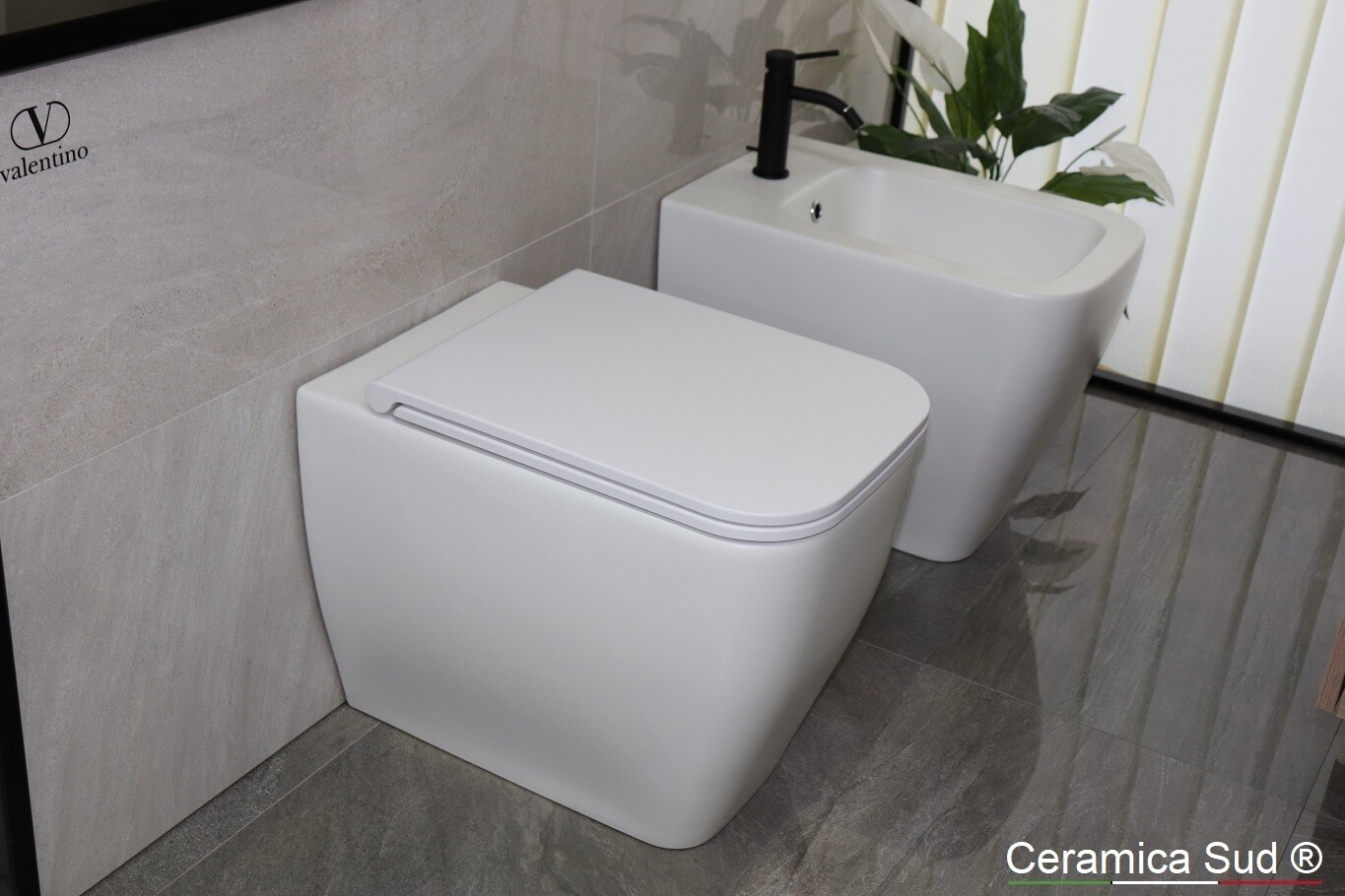 Coppia di sanitari bianco opaco Grandi 55 cm. Rimfree filomuro a terra Prima scelta - CERTIFICATA © - immagine 5