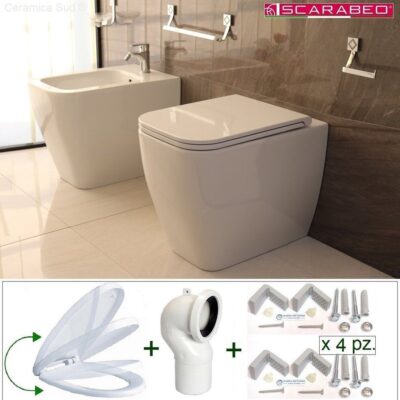 Coppia di sanitari moderni Grandi 55 cm. Rimfree filomuro a terra Prima scelta - CERTIFICATA ©