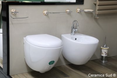 Lille italiensk ophængt sanitetsgrej 48 cm. Fælgefri Domus Falerii - Toilet + Bidet + Toiletbetræk + beslag - billede 9