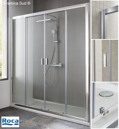 Box doccia nicchia Roca Group a 4 ante con apertura centrale da 182 - 183 - 184 - 185 - 186 - 187 cm.