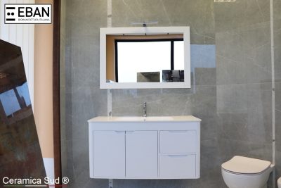 Modern suspended white bathroom cabinet in real solid wood 108 cm