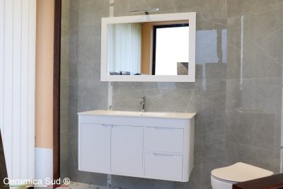 Modern white suspended bathroom cabinet in real solid wood 108 cm - image 4