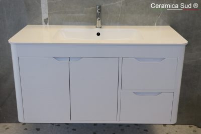 Modern white suspended bathroom cabinet in real solid wood 108 cm - image 5