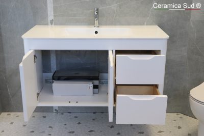 Modern white suspended bathroom cabinet in real solid wood 108 cm - image 7