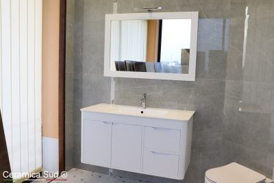 Modern white suspended bathroom cabinet in real solid wood 108 cm - image 12