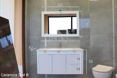 Modern white suspended bathroom cabinet in real solid wood 108 cm - image 15