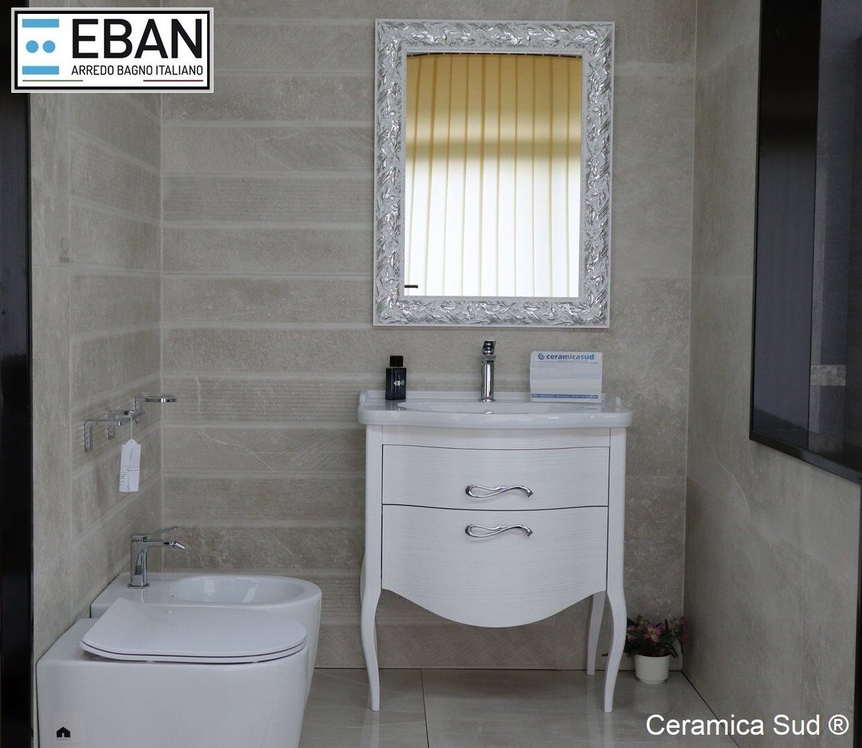 Mobile da bagno classico EBAN Total White con lavabo in porcellana da 75  cm. - BEST QUALITY - Ceramica Sud