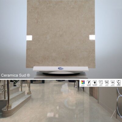 Pavimento da interno lucido a specchio effetto marmo Botticino crema fiorito beige 80 x 80 cm.