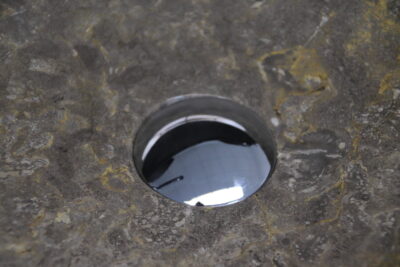 Countertop washbasin 45 cm. WASTE INCLUDED round carved grey marble - Quarry lot superior variety - image 8