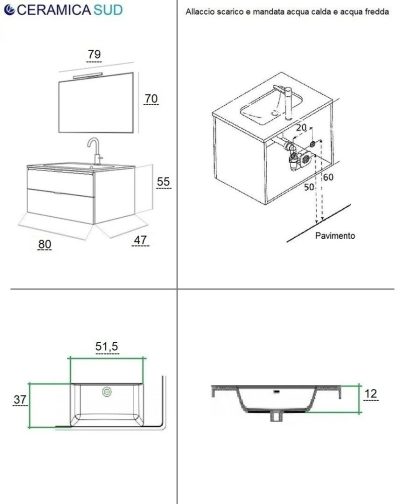 Mobili bagno sospesi 80 cm. Bianco legno, Prima Scelta Garantita "Italiano" - immagine 14