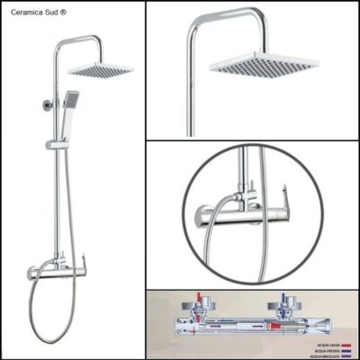 Colonna doccia economica completa di accessori NEW Ocean Shower con soffione squadrato