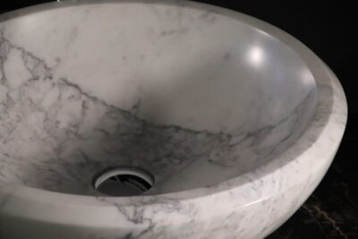 Countertop washbasin 45 cm. DRAIN INCLUDED round Apuan statuary marble - Quarry lot superior variety - image 8