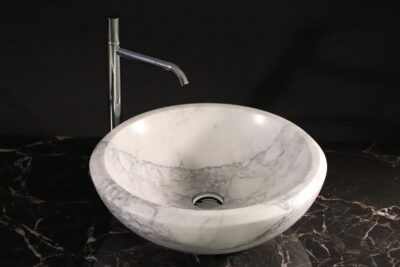 Countertop washbasin 45 cm. DRAIN INCLUDED round Apuan statuary marble - Quarry lot superior variety - image 11