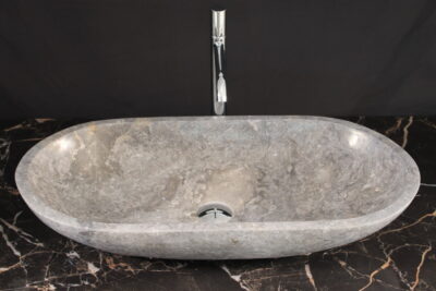 Oval countertop washbasin 70 cm. WASTE INCLUDED grey marble - Quarry lot superior variety - image 3
