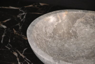 Oval countertop washbasin 70 cm. WASTE INCLUDED grey marble - Quarry lot superior variety - image 6