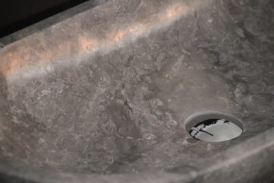 Oval countertop washbasin 70 cm. WASTE INCLUDED grey marble - Quarry lot superior variety - image 10