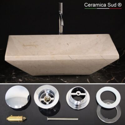 Lavabo da appoggio trapezio 60 cm. PILETTA INCLUSA marmo beige - Lotto di cava varietà superiore