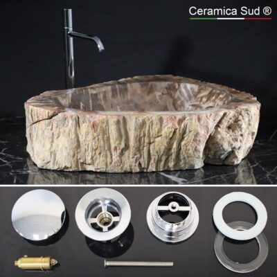 Lavabo pietra legno fossile XXL grande 61 x 45 cm. PILETTA INCLUSA - Lotto di varietà superiore