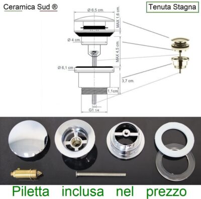 Lavabo da appoggio ovale ceramica bianca antimacchia PILETTA INCLUSA 63 x 39 x 19 - Made in Italy - immagine 12