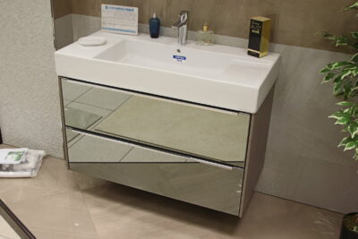 Mobile bagno sospeso moderno da 100 cm. effetto legno quercia con cassetti a specchio - immagine 16