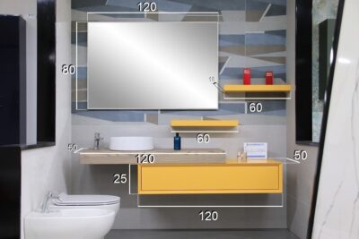 EBAN 120 cm. suspended bathroom cabinet in saffron yellow solid wood - MADE IN ITALY - image 25